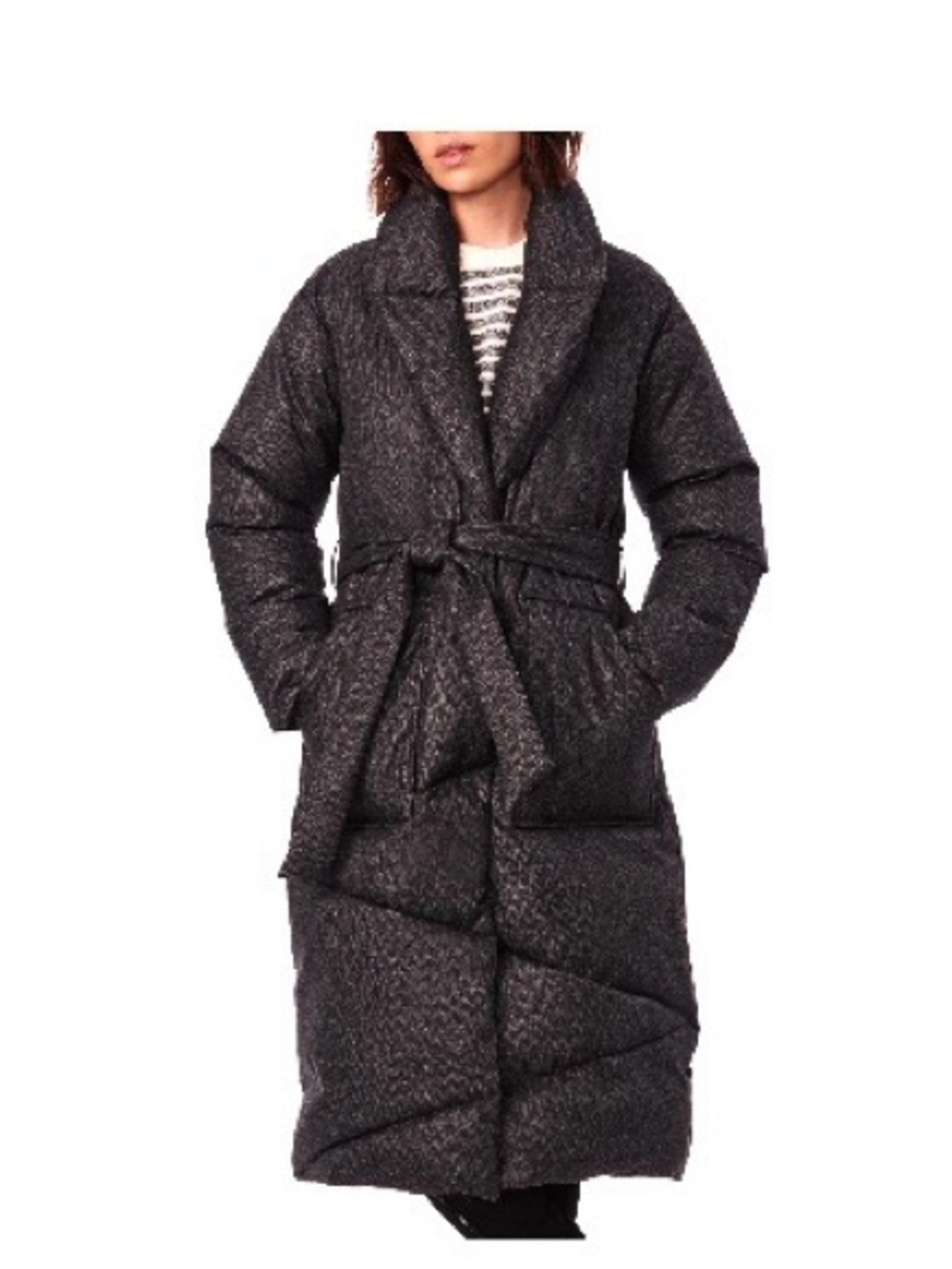 Bernardo Charcoal Quilted Long Belted Puffer Coat